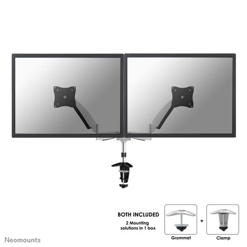 Neomounts FPMA-D950D - Mounting kit - full-motion - for 2 LCD displays - silver - screen size: 10"-27" - clamp mountable, grommet, desk-mountable