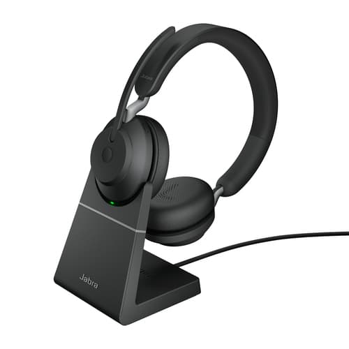 Jabra Evolve2 65 UC Stereo - Headset - on-ear - Bluetooth - wireless - USB-A - noise isolating - black - with charging stand