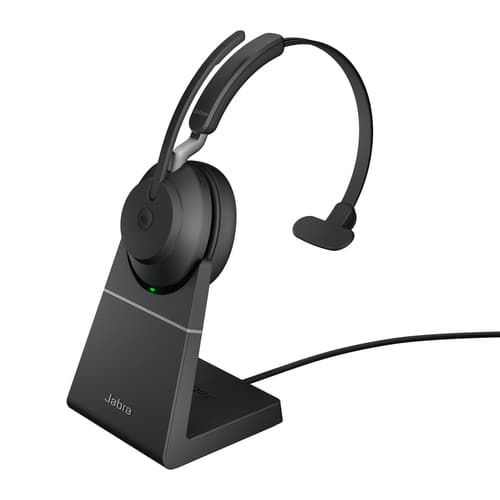 Jabra Evolve2 65 MS Mono - Headset - on-ear - convertible - Bluetooth - wireless - USB-A - noise isolating - black - with charging stand - Certified for Microsoft Teams