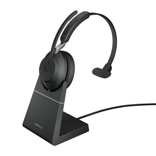 Jabra Evolve2 65 UC Mono - Headset - on-ear - convertible - Bluetooth - wireless - USB-A - noise isolating - black - with charging stand