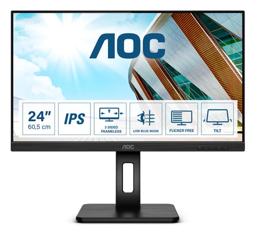 AOC 24P2Q - LED monitor - 24" (23.8" viewable) - 1920 x 1080 Full HD (1080p) @ 75 Hz - IPS - 250 cd/m� - 1000:1 - 4 ms - HDMI, DVI, DisplayPort, VGA - speakers - black