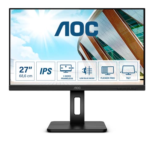 AOC Q27P2Q - LED monitor - 27" - 2560 x 1440 QHD @ 75 Hz - IPS - 300 cd/m� - 1000:1 - 4 ms - HDMI, VGA, DisplayPort - speakers - black