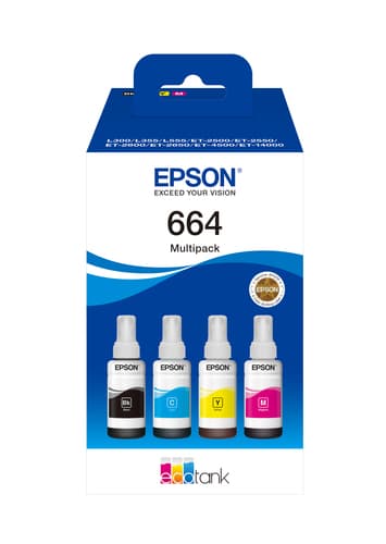 Epson EcoTank 664 - 4-pack - black, yellow, cyan, magenta - original - ink refill - for Epson L380, L395, L495, EcoTank ET-2650, L1455, L656, EcoTank ITS L3050, L3060, L3070