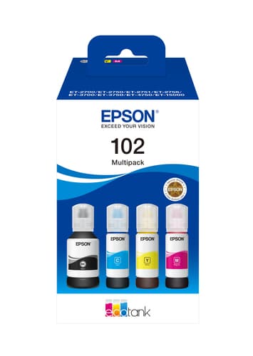 Epson 102 Multipack - 4-pack - black, yellow, cyan, magenta - original - ink cartridge - for EcoTank ET-15000, 2750, 2751, 2756, 2850, 2851, 2856, 3850, 4750, 4850, 4856