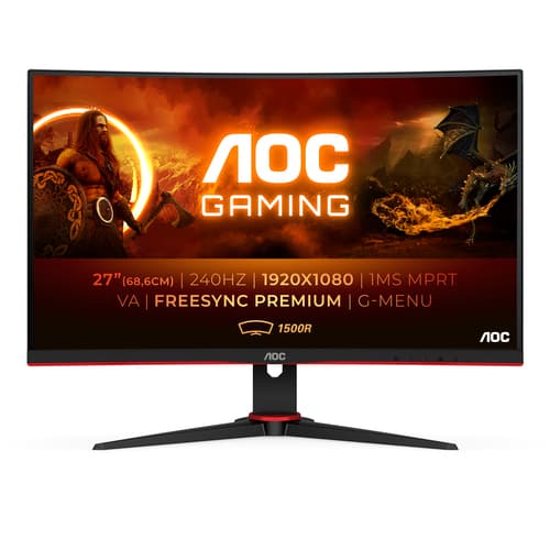 AOC Gaming C27G2ZE/BK - LED monitor - gaming - curved - 27" - 1920 x 1080 Full HD (1080p) @ 240 Hz - VA - 300 cd/m� - 3000:1 - 0.5 ms - 2xHDMI, DisplayPort - black, red
