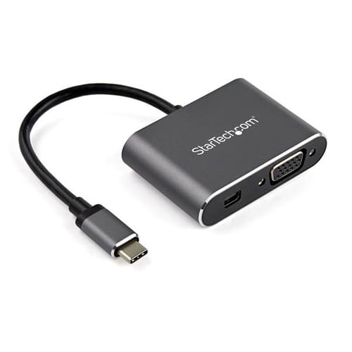 StarTech.com USB C Multiport Video Adapter, USB-C to 4K 60Hz Mini DisplayPort 1.2 or 1080p VGA Monitor Adapter, USB Type-C 2-in-1 MDP HBR2 HDR/VGA Display Converter, Works w/ Thunderbolt 3 - USB-C 2 in 1 Adapter (CDP2MDPVGA) - Adapter - 24 pin USB-C (M) to HD-15 (VGA), Mini DisplayPort (F) - DisplayPort 1.2 - 15.24 m - 4K support - space grey
