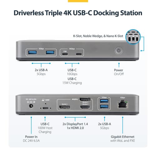 StarTech.com - Docking station - for laptop - USB-C 3.2 Gen 2 - 2 x DP, HDMI - 1GbE — view 3