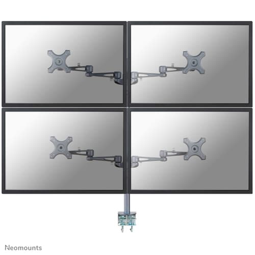 Neomounts FPMA-D935D4 - Mounting kit - full-motion - for 4 LCD displays - silver - screen size: 10"-27" - clamp mountable, desk-mountable — view 1