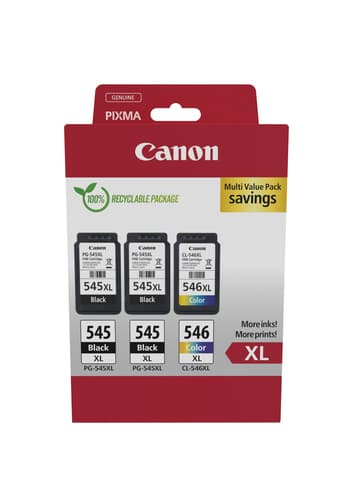Canon PG-545XL x2 /CL-546XL Multi Pack - 3-pack - High Yield - black, colour (cyan, magenta, yellow) - original - hanging box - ink cartridge - for PIXMA TR4551, TR4650, TR4651, TS3350, TS3351, TS3352, TS3355, TS3450, TS3451, TS3452