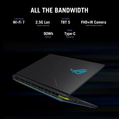 ASUS ROG Strix G18 G815LR-S9002W - Intel Core Ultra 9 - 275HX / up to 5.4 GHz - Win 11 Home - GeForce RTX 5070 Ti - 32 GB RAM - 1 TB SSD NVMe - 18" 2560 x 1600 (WQXGA) @ 240 Hz - 2.5 Gigabit Ethernet - Wi-Fi 7, Bluetooth — view 12