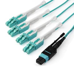 StarTech.com MTP to LC Breakout Cable - 10 ft / 3m - OM3 Multimode - 40Gb - Pull Tab - Plenum - MPO / MTP Connector - Fiber Optic Cable (MPO8LCPL3M) - Breakout cable - MTP/MPO multi-mode (F) push/pull to LC multi-mode (M) push/pull - 3 m - fibre optic - 50 / 125 micron - OM3 - plenum - aqua