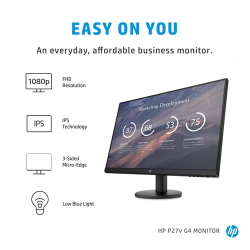 HP P27v G4 - P-Series - LED monitor - 27" - 1920 x 1080 Full HD (1080p) @ 60 Hz - IPS - 300 cd/m� - 1000:1 - 5 ms - HDMI, VGA - black — view 9