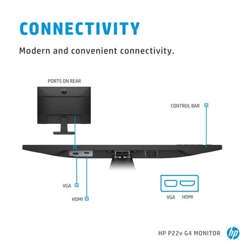 HP P22v G4 - P-Series - LED monitor - 21.5" - 1920 x 1080 Full HD (1080p) @ 60 Hz - TN - 250 cd/m� - 1000:1 - 5 ms - HDMI, VGA - black — view 7