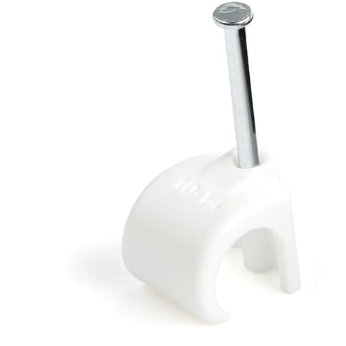 StarTech.com 100 Pack Extra Large Cable Clips with Nail, Reusable, Nail-in Clamps, Wire Holding Clips, Ethernet Cord/AV/Coax Cable Fasteners, Brick/Drywall Mounting Cable Tacks, White, TAA - 1-1/8"(30mm)Steel Nail (CBMNMCC4) - Cable clips with nails - white - TAA Compliant (pack of 100)