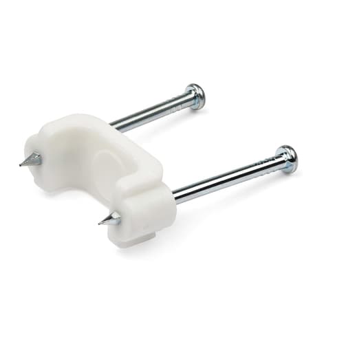 StarTech.com 100 Pack Cable Clips with Nails, Two Steel Nails, Reusable Nail-in Clamps, Brick/Drywall Cable Fasteners, Ethernet Cord/AV/Coax Cable, PE Plastic Mounting Cable Tacks, White - 1-1/8"(31mm) Nails/TAA (CBMDNMCC1) - Cable clips with nails - white - TAA Compliant (pack of 100)