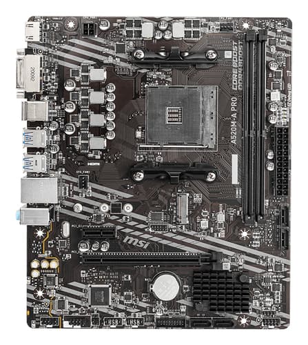 MSI A520M-A PRO, AMD, Socket AM4, AMD Ryzen 3000 Series, DDR4-SDRAM, 64 GB, DIMM — view 3