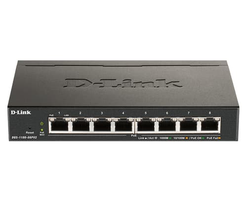 D-Link DGS 1100-08PV2 - Switch - smart - 8 x 10/100/1000 (PoE) - desktop - PoE (64 W)