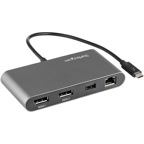 StarTech.com Thunderbolt 3 Mini Dock - Portable Dual Monitor w/ DP 4K 60Hz - 2X USB-A Hub (3.2/2.0), GbE - 28cm Cable - TB3 Multiport Adapter - Mac/Windows�- Upgraded Version of TB3DKM2DP (TB3DKMDPL) - Docking station - Thunderbolt 3 - 2 x DP - 1GbE