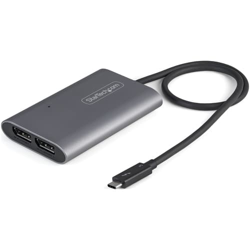 StarTech.com Thunderbolt 3 to Dual DisplayPort Adapter DP 1.4, Dual 4K 60Hz or Single 8K/5K Thunderbolt 3 to DP Adapter, TB3 to 2x DisplayPort Monitor Video Display Adapter, Mac/Windows - TB3 to DP 1.4 Adapter - USB / DisplayPort adapter - 24 pin USB-C (M) to DisplayPort (F) - Thunderbolt 3 / DisplayPort 1.4 - 46 cm - 8K support - silver