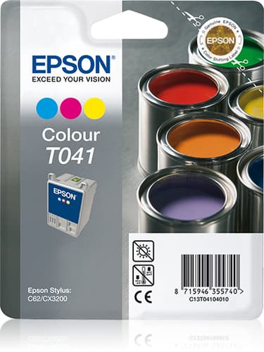 Epson T041 - Print cartridge - 1 x colour (cyan, magenta, yellow) - 300 pages - blister with RF alarm