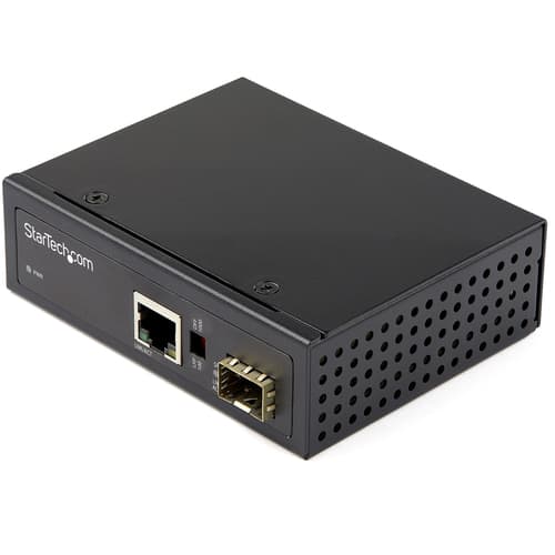 StarTech.com Industrial Fiber to Ethernet Media Converter, 1Gbps SFP to RJ45/ Cat6, Singlemode/Multimode Optical Fiber to Copper Gigabit Eternet Network, 12-56V DC, IP-30/ -40 to +75C - Fiber Media Converter (IMC1GSFP) - Fibre media converter - 1GbE - 1000Base-SX, 1000Base-T - RJ-45 / SFP (mini-GBIC)