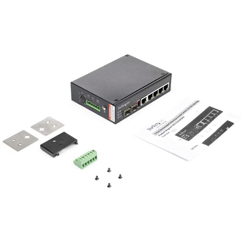 StarTech.com Industrial 6 Port Gigabit Ethernet Switch 4 PoE RJ45 +2 SFP Slots 30W PoE+ 48VDC 10/100/1000 Power Over Ethernet LAN Switch -40C to 75C, DIN Connector/Mountable, Fast Ethernet — view 6