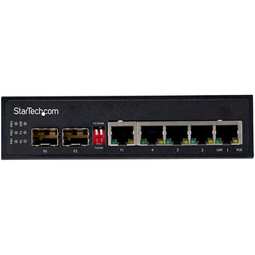 StarTech.com Industrial 6 Port Gigabit Ethernet Switch 4 PoE RJ45 +2 SFP Slots 30W PoE+ 48VDC 10/100/1000 Power Over Ethernet LAN Switch -40C to 75C, DIN Connector/Mountable, Fast Ethernet — view 4