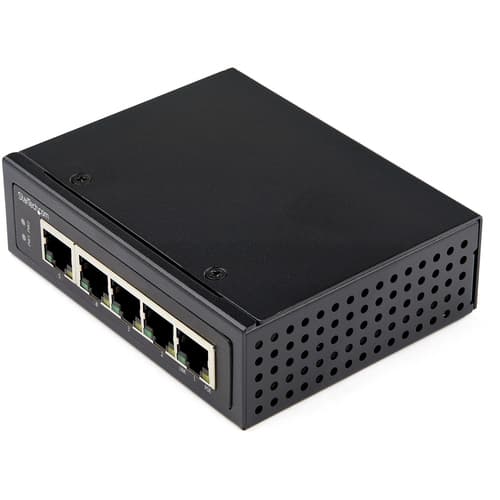 StarTech.com Industrial 5 Port Gigabit PoE Switch, 30W, Power Over Ethernet Switch, Hardened GbE PoE+ Unmanaged Switch, Rugged High Power Gigabit Network Switch IP-30 Housing/-40 C to 75 C - Gigabit Ethernet PoE (IESC1G50UP) - Switch - unmanaged - 4 x 10/100/1000 (PoE+) + 1 x 10/100/1000 - DIN rail mountable, wall-mountable - PoE+ (120 W) - DC power