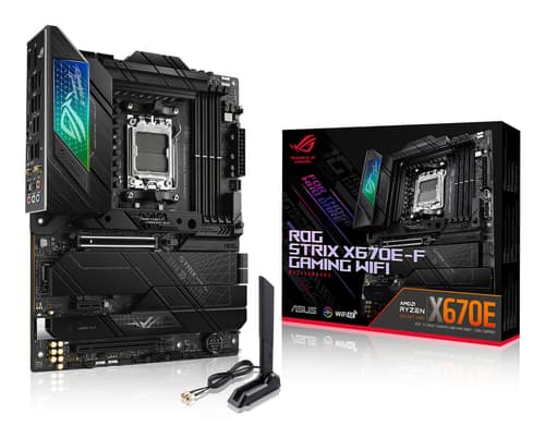 ASUS ROG Strix X670E-F Gaming WiFi - Motherboard - ATX - Socket AM5 - AMD X670E Chipset - USB-C 3.2 Gen 2x2, USB 3.2 Gen 1, USB-C 3.2 Gen2, USB 3.2 Gen 2 - 2.5 Gigabit LAN, Wi-Fi 6, Bluetooth - onboard graphics (CPU required) - HD Audio (8-channel)