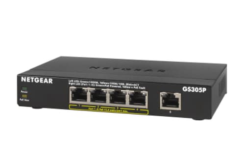 NETGEAR GS305Pv2 - Switch - unmanaged - 5 x 10/100/1000 (4 PoE+) - desktop, wall-mountable - PoE+ (63 W) - DC power