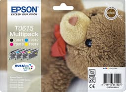 Epson Ink Cartridges, DURABrite" Ultra, T0615, Teddybear, Multipack, 1 x 8.0 ml Cyan, 1 x 8.0 ml Magenta, 1 x 8.0 ml Black, 1 x 8.0 ml Yellow