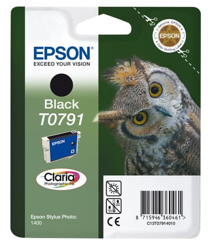 Epson Ink Cartridges, Claria" Photographic, T0791, Owl, Singlepack, 1 x 11.1 ml Black