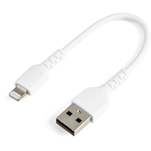 StarTech.com 6 in(15cm) Durable White USB-A to Lightning Cable, Heavy Duty Rugged Aramid Fiber USB Type A to Lightning Charger/Sync Power Cord, Apple MFi Certified iPad/iPhone 12 Pro Max - iPhone 7/8/11/11 Pro - Lightning cable - USB male to Lightning male - 15 cm - white