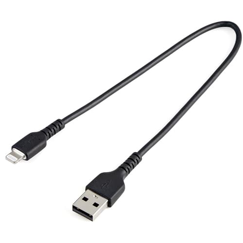 StarTech.com 12 in(30cm) Durable Black USB-A to Lightning Cable, Heavy Duty Rugged Aramid Fiber USB Type A to Lightning Charger/Sync Power Cord, Apple MFi Certified iPad/iPhone 12 Pro Max - iPhone 7/8/11/11 Pro - Lightning cable - USB male to Lightning male - 30 cm - black