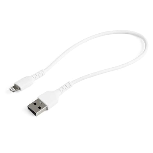 StarTech.com 12 in(30cm) Durable White USB-A to Lightning Cable, Heavy Duty Rugged Aramid Fiber USB Type A to Lightning Charger/Sync Power Cord, Apple MFi Certified iPad/iPhone 12 Pro Max - iPhone 7/8/11/11 Pro - Lightning cable - USB male to Lightning male - 30 cm - white