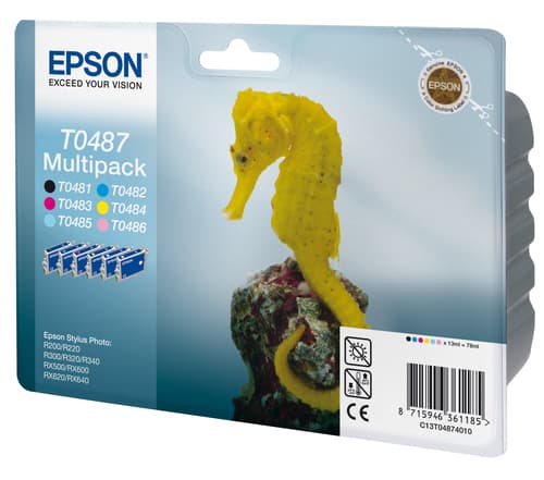 Epson Ink Cartridges, T0487, Seahorse, Multipack, 1 x 13.0 ml Yellow, 1 x 13.0 ml Black, 1 x 13.0 ml Light Cyan, 1 x 13.0 ml Magenta, 1 x 13.0 ml Cyan, 1 x 13.0 ml Light Magenta — view 4