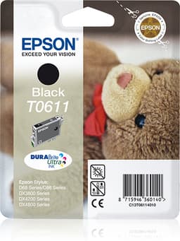Epson Ink Cartridges, DURABrite" Ultra, T0611, Singlepack, 1 x 8.0 ml Black, RF+AM