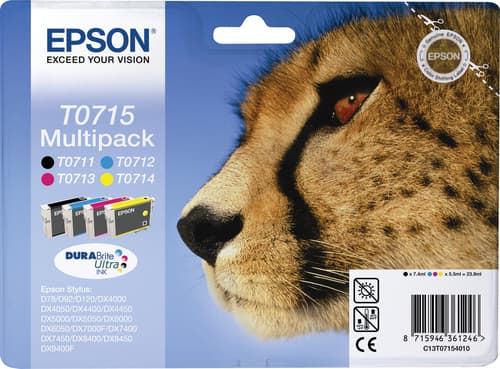 Epson Multipack T0715 - Print cartridge - 1 x black, yellow, cyan, magenta - blister with RF alarm