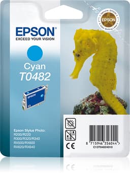 Epson T0482 - 13 ml - cyan - original - blister with RF/acoustic alarm - ink cartridge - for Stylus DX3800, Stylus Photo R200, R220, R300, R320, R340, RX500, RX600, RX620, RX640