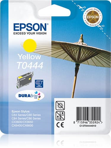 Epson T0444 - Print cartridge - high capacity - 1 x pigmented yellow - 420 pages - blister with RF alarm