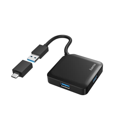 Hama USB Hub, 4 Ports, USB 3.2 Gen 1, 5 Gbit/s, Incl. USB-C Adapter
