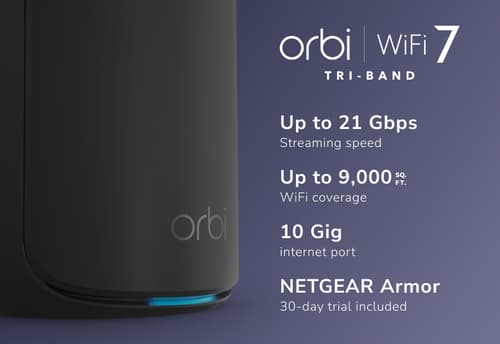 NETGEAR Orbi 870 Series RBE873 - Wi-Fi system - (router, 2 extenders) - up to 9,000 sq.ft - mesh 10GbE, 2.5GbE, Wi-Fi 7 Multi-Band — view 3