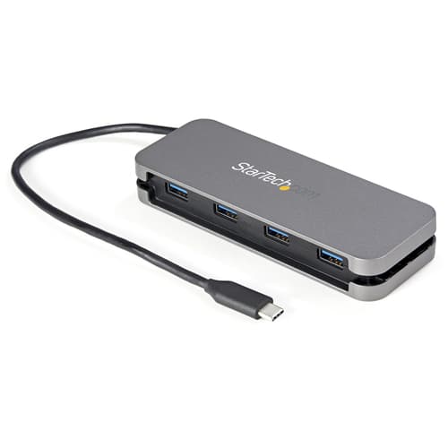 StarTech.com 4 Port USB C Hub - 4x USB-A - 5Gbps USB 3.0 Type-C Hub (USB 3.2/3.1 Gen 1) - Bus Powered - 11" Long Cable w/ Cable Management (HB30CM4AB) - Hub - 4 x USB 3.2 Gen 1 - desktop — view 1