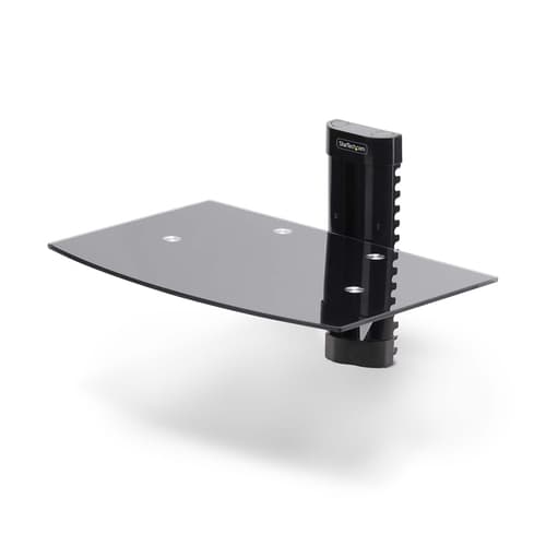 StarTech.com Floating Wall-Mounted AV Shelf, Adjustable Height Shelf For Under TV, Organize A/V Equipment On Black Tempered Glass Shelf - Shelf - for audio/video components - aluminium, steel, plastic - black - wall-mountable