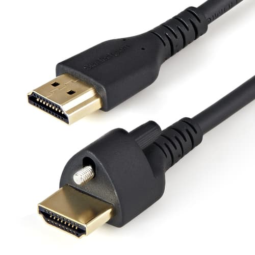 StarTech.com 2m (6ft) HDMI Cable with Locking Screw, 4K 60Hz HDR 10, High Speed HDMI 2.0 Monitor Cable with Locking Screw Connector for Secure Connection, HDMI Cable with Ethernet, M/M - Adjustable M3.0 Screw (HDMM2MLS) - Premium High Speed - HDMI cable with Ethernet - HDMI male to HDMI male locking - 2 m - black - 4K60Hz (3840 x 2160) support