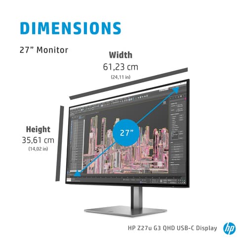 HP Z27u G3 - LED monitor - 27" - 2560 x 1440 QHD @ 60 Hz - IPS - 350 cd/m� - 1000:1 - 5 ms - HDMI, DisplayPort, USB-C - Smart Buy - with HP 5 years Next Business Day Onsite Hardware Support for Standard Monitors — view 4