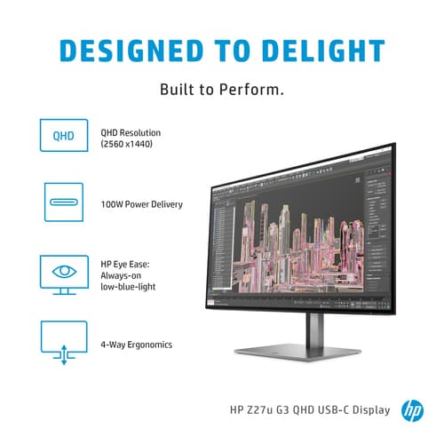 HP Z27u G3 - LED monitor - 27" - 2560 x 1440 QHD @ 60 Hz - IPS - 350 cd/m� - 1000:1 - 5 ms - HDMI, DisplayPort, USB-C - Smart Buy - with HP 5 years Next Business Day Onsite Hardware Support for Standard Monitors — view 8