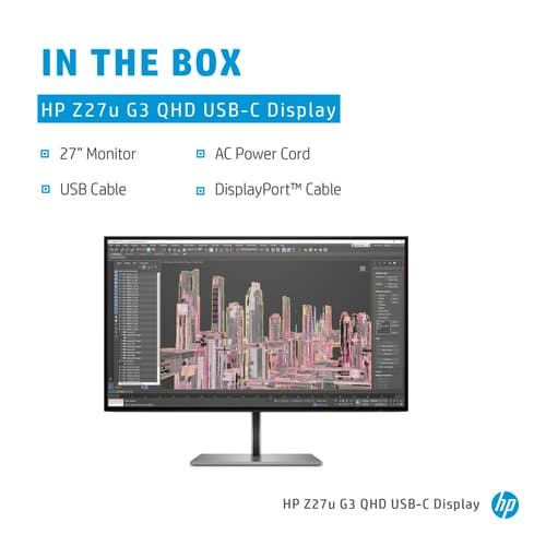 HP Z27u G3 - LED monitor - 27" - 2560 x 1440 QHD @ 60 Hz - IPS - 350 cd/m� - 1000:1 - 5 ms - HDMI, DisplayPort, USB-C - Smart Buy - with HP 5 years Next Business Day Onsite Hardware Support for Standard Monitors — view 6