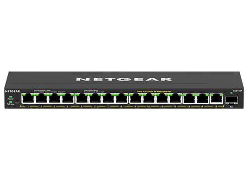 NETGEAR Plus GS316EP - Switch - Managed - 15 x 10/100/1000 (PoE+) + 1 x SFP - desktop, wall-mountable - PoE+ (180 W) — view 1