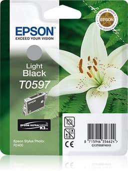 Epson T0597 - 13 ml - light black - original - blister with RF/acoustic alarm - ink cartridge - for Stylus Photo R2400